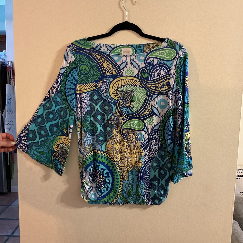 Chico's Blue and Green Paisley Blouse